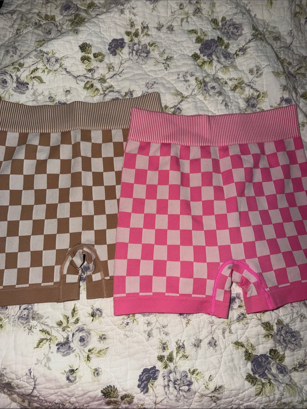 Women’s Checkerboard Bike Shorts - Pink and Brown